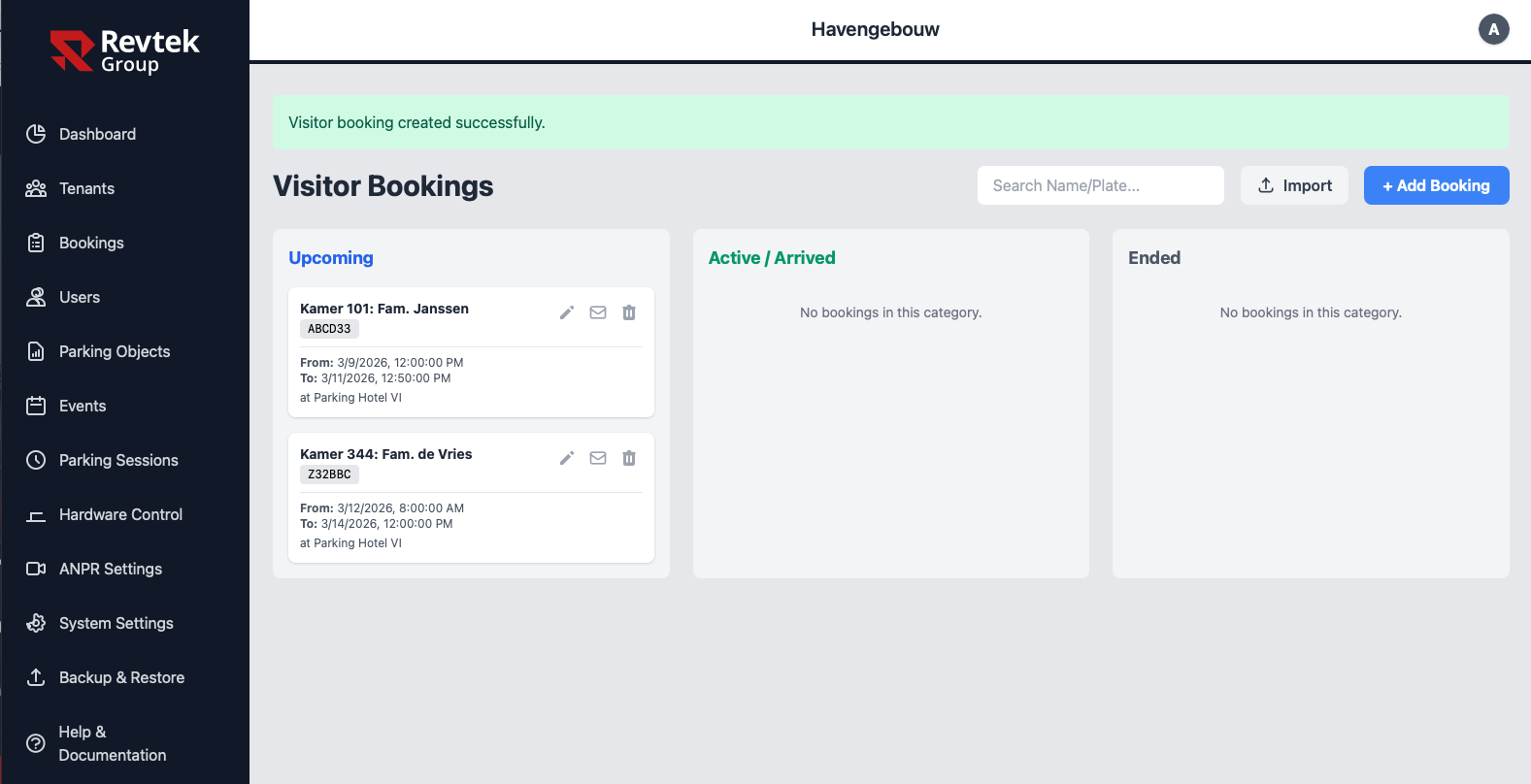 Revtek hotel gasten parkeerboekingen