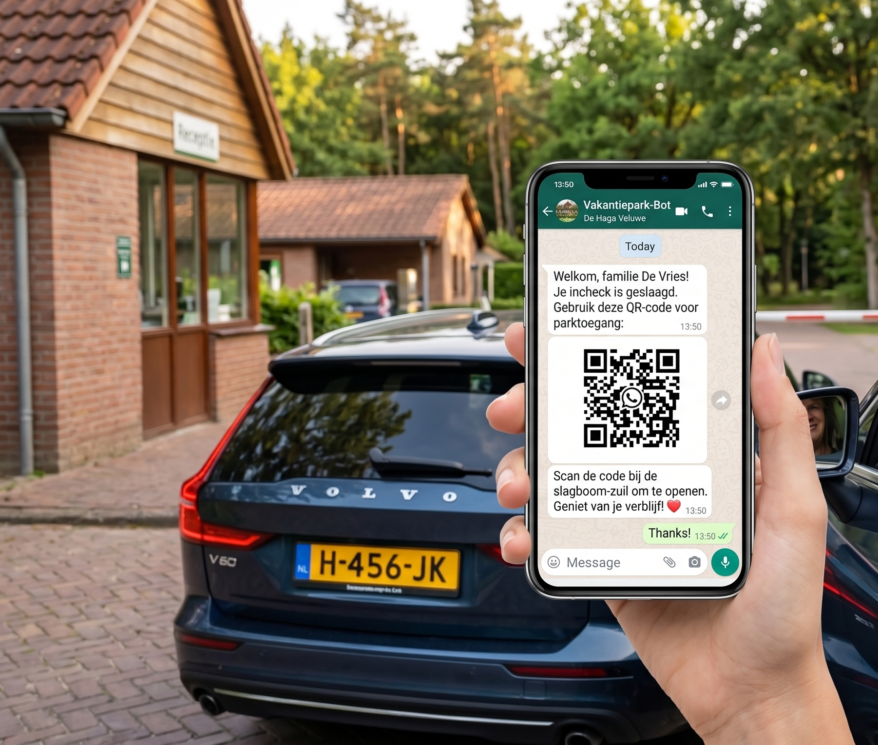 WhatsApp QR-code inchecken bungalowpark
